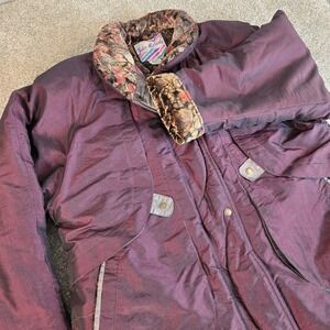 Julia Michaels‎ Rare Vintage Womens Coat Plum Size L  Vlevet Floral  Poly Blend